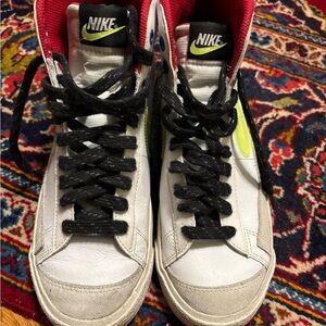 Nike White and Red High-Top Sneakers with Black Laces